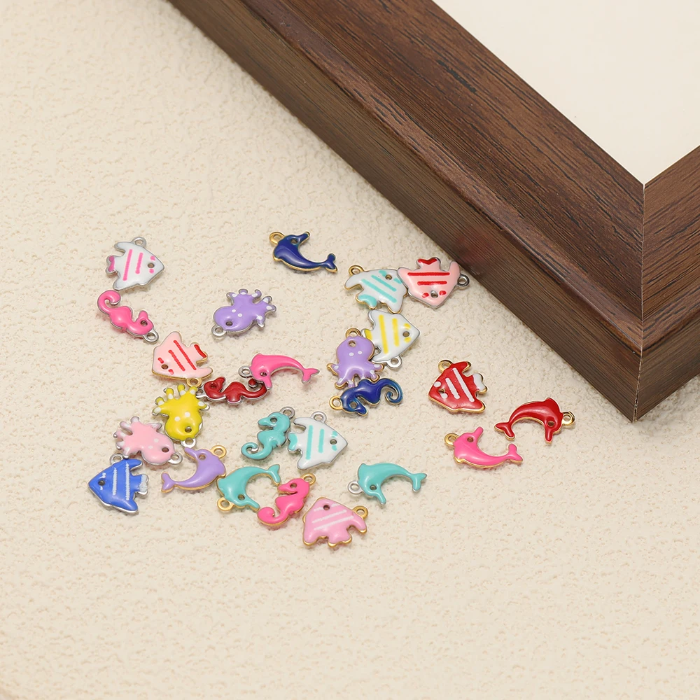 20 Stück Edelstahl-Meerestier-Emaille-Anhänger (Delfin, Pferd, Oktopus) für DIY-Armbänder, Kinderhalsketten und Mädchen-Ohrringe – Detail 4