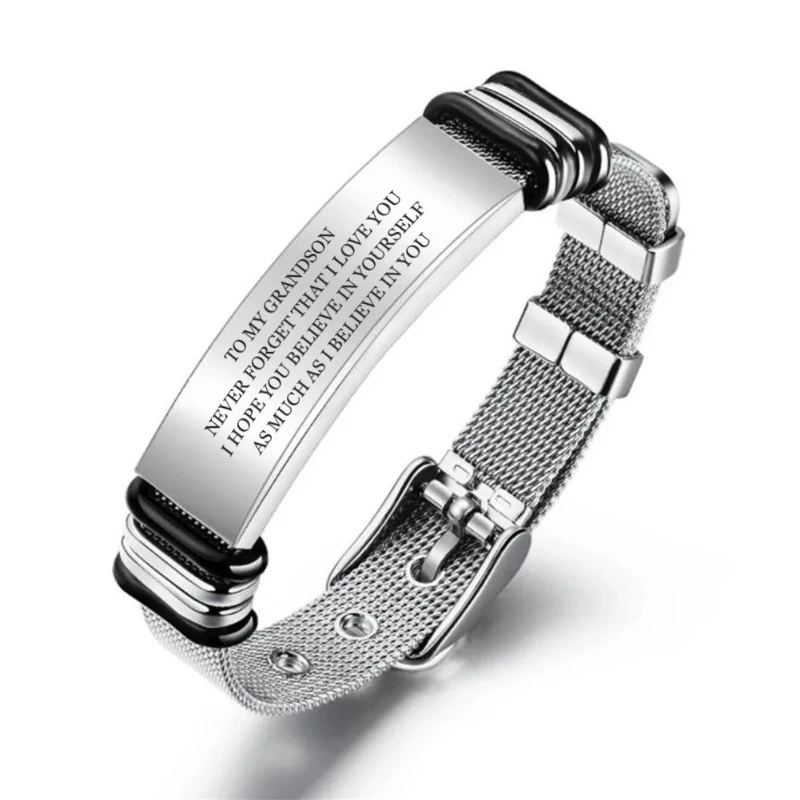 Engraved TO MY SON Stainless Steel Bracelet from Mom Dad Family Courage Bracelets Men Woman Jewelry