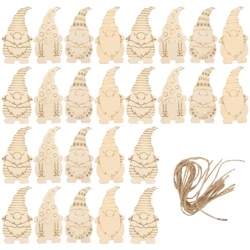 

40pcs Christmas Wooden Gnome Hanging Ornament Unfinished Wood Cutouts Slices Wooden Decor DIY Xmas Craft Making Painting