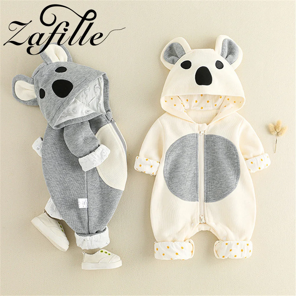 ZAFILLE Mouse Kartun Bayi Romper Jumpsuit Ritsleting untuk Anak-anak Laki-laki Perempuan Pakaian Musim Gugur Musim Dingin Bayi Pakaian Tidur Bertudung