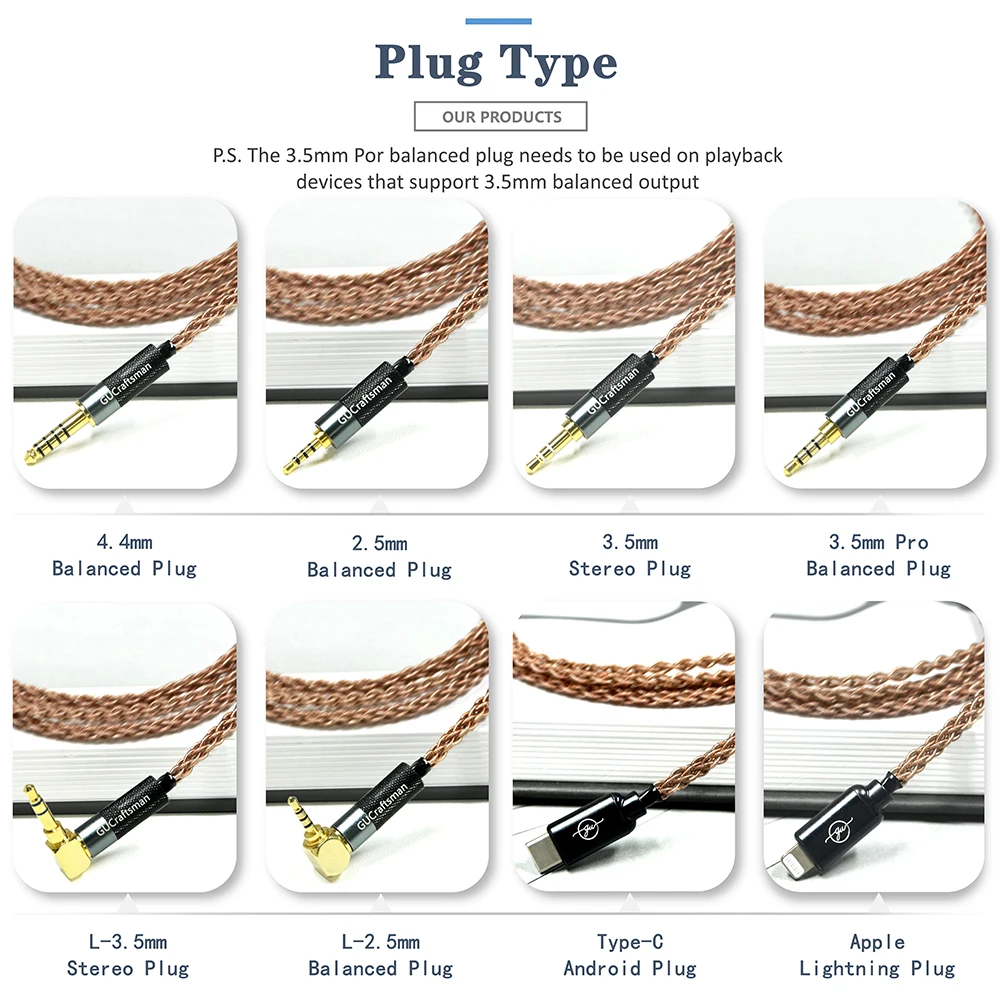 GUCraftsman 6N OCC سماعة أذن نحاسية كريستالية واحدة كابل ترقية 4.4 مللي متر متوازن لـ UE5Pro UE6Pro UE11Pro UE18 + Pro RM Live IPX