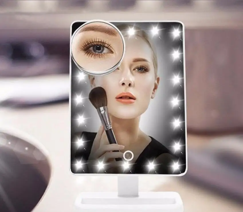 20-LED-Leuchten und 10-fach vergrößernde flache Desktop-Spiegel können berührungsempfindliche Spiegel drehen
