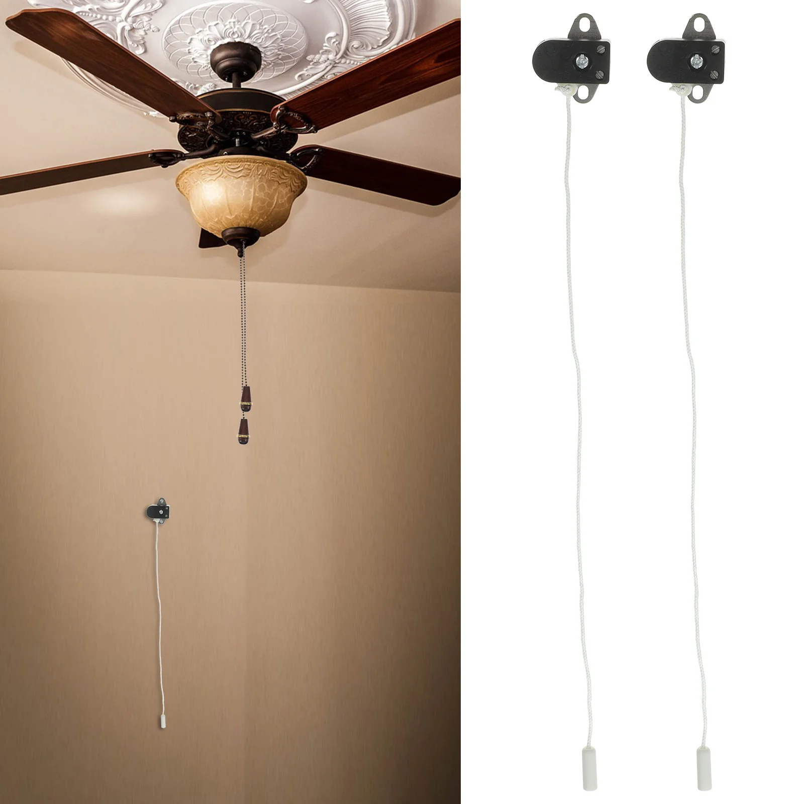 2 Pcs Wall Light Bedside Lamp Rope Bathroom Pull Cord and Fitting Switch Pulling Chain