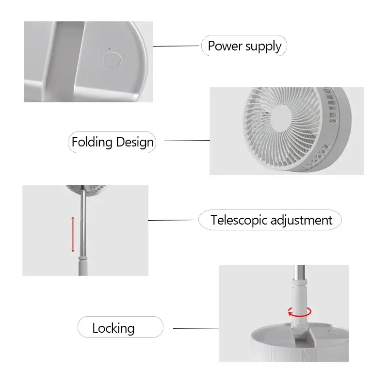 Ventilatore elettrico portatile pieghevole telescopico da pavimento USB ricaricabile Mini ventilatore senza spazzole per condizionatore d'aria Home Office