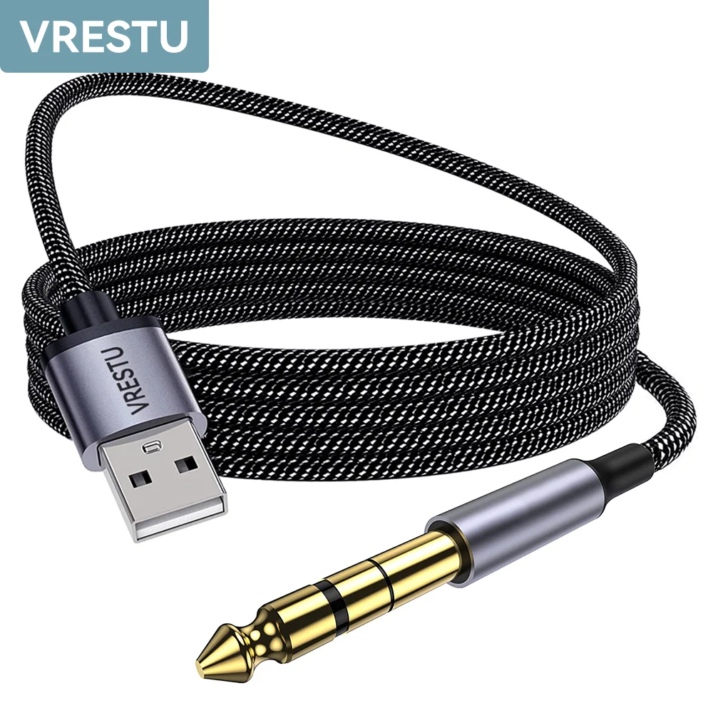 USB to 6.35mm Jack Guitar Cable 6.5 1/4\'\' TRS Male to Computer USB Interface Audio Adapter for Instruments Guitar Speakers Mixer