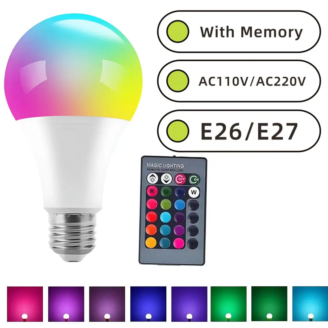 RGB Color Changing Light Bulbs A19 E27 E26 Warm White 6500K 16 Color Multicolor Dimmable Light Bulb for Home Party Bedroom