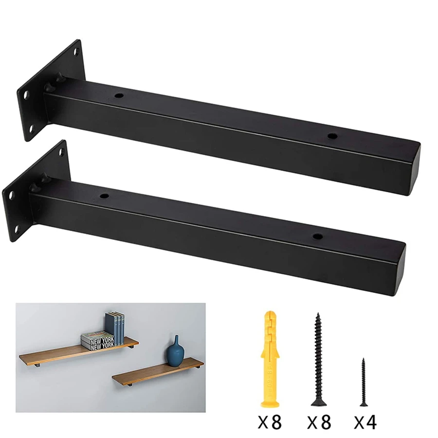 

Black Iron Shelf Bracket 12 Inch, DIY Open Shelving Industrial Art Style Wall Mounted Bracket 2Pcs Include Hardware-ABYA