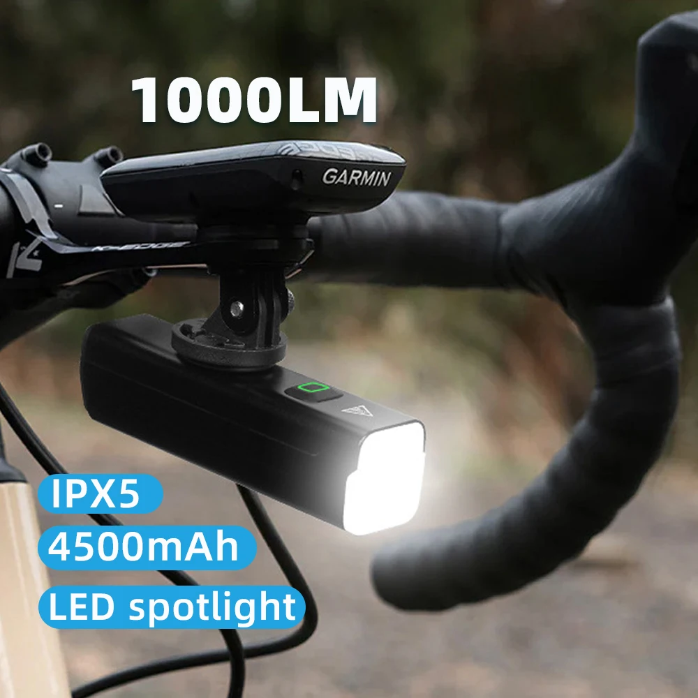

Waterproof 1000LM Bike Headlight Rechargeable 4500mAh Road Bicycle Front Light 7 Modes Night Cycling Flashlight Bike Accessories