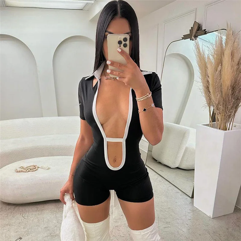 V-Hals Zomer Eendelige Jumpsuit Sexy Jumpsuits 2024 Vrouwen Clubkleding Rompertjes Elegante Luxe Bodycon Holle Bodysuits Jumpsuit