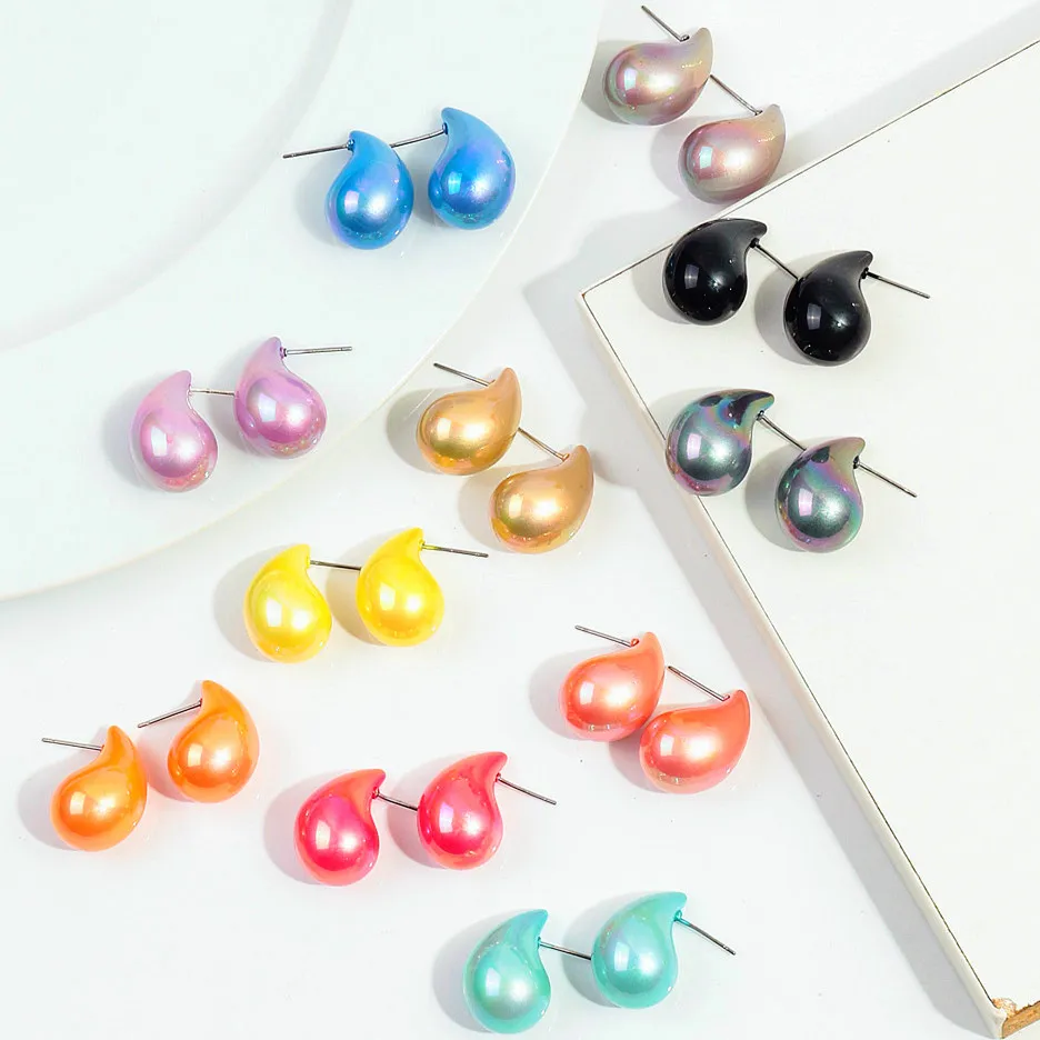 New Glossy Acrylic Small Waterdrop Earrings Dupes for Women Lightweight Bright Colorful Chunky Tear Drop Earring Fashion Jewelry