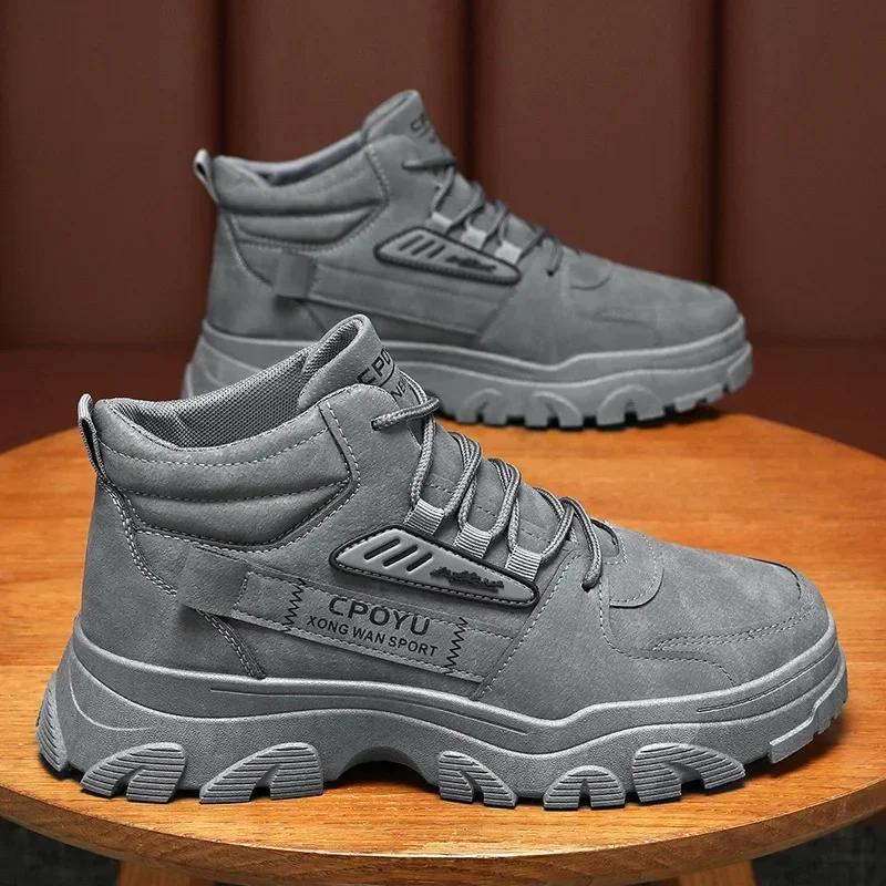 Ankle Boots Men\'s Shoes Spring High Top Waterproof Non-slip Work Safety Shoes Men Outdoor Height Increase Platform Hiking Boots