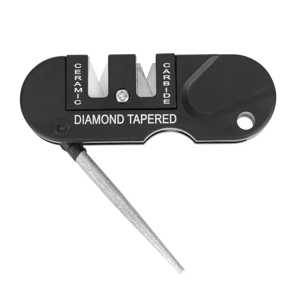 

Инструмент для заточки резака, двухступенчатая точилка, портативный карманный брелок для выживания на открытом воздухе, охоты, многофункциональный складной