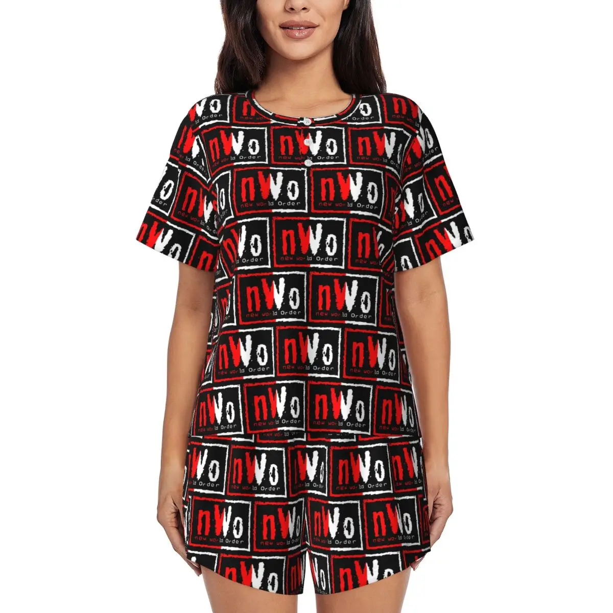 

NWO New World Order Wrestling: Ночные рубашки с круглым вырезом и короткими рукавами для сна, женские свободные пижамные комплекты с короткими штанами