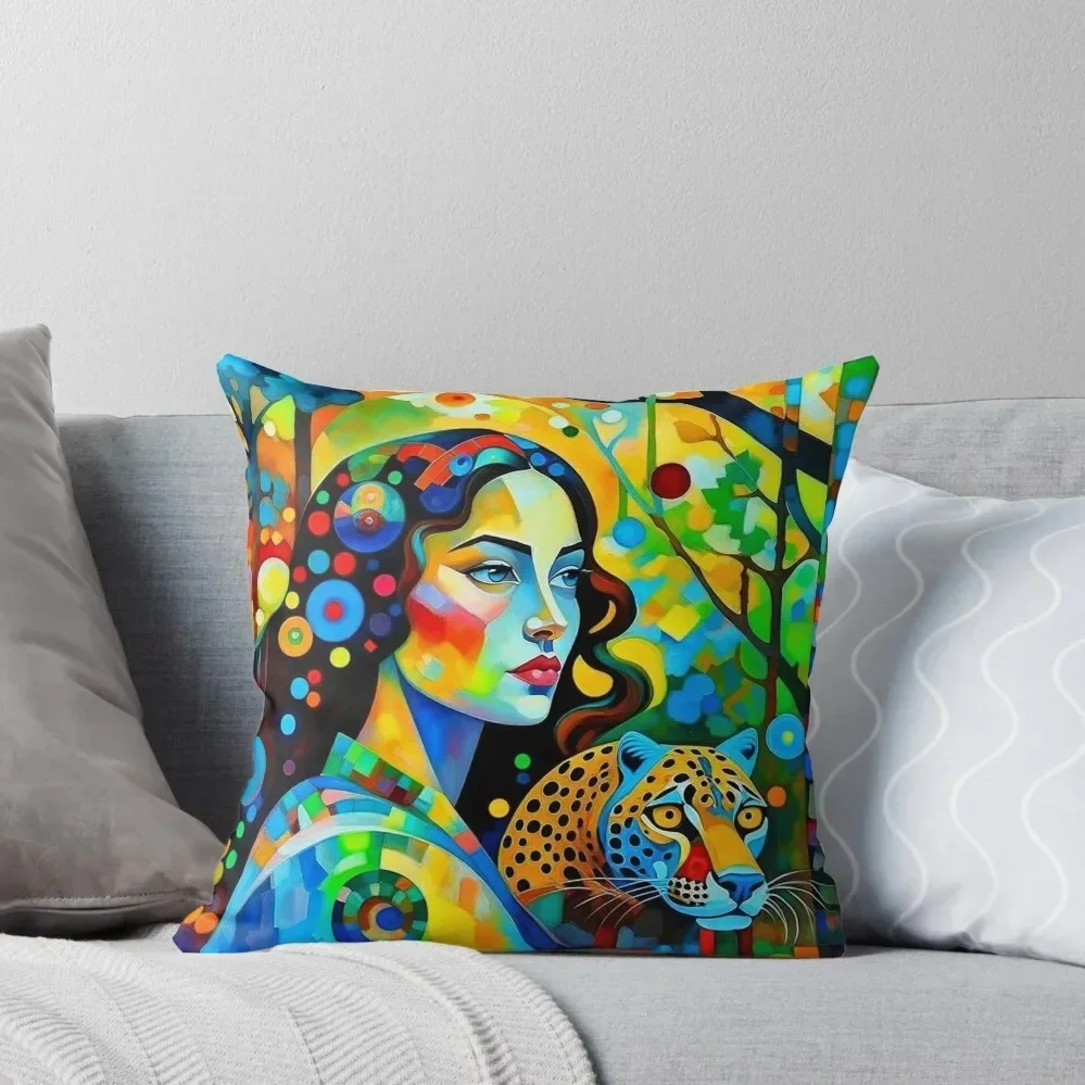 

A woman and a leopard. Throw Pillow christmas decorations 2025 christmas cushions covers New year Decorative pillow case pillow