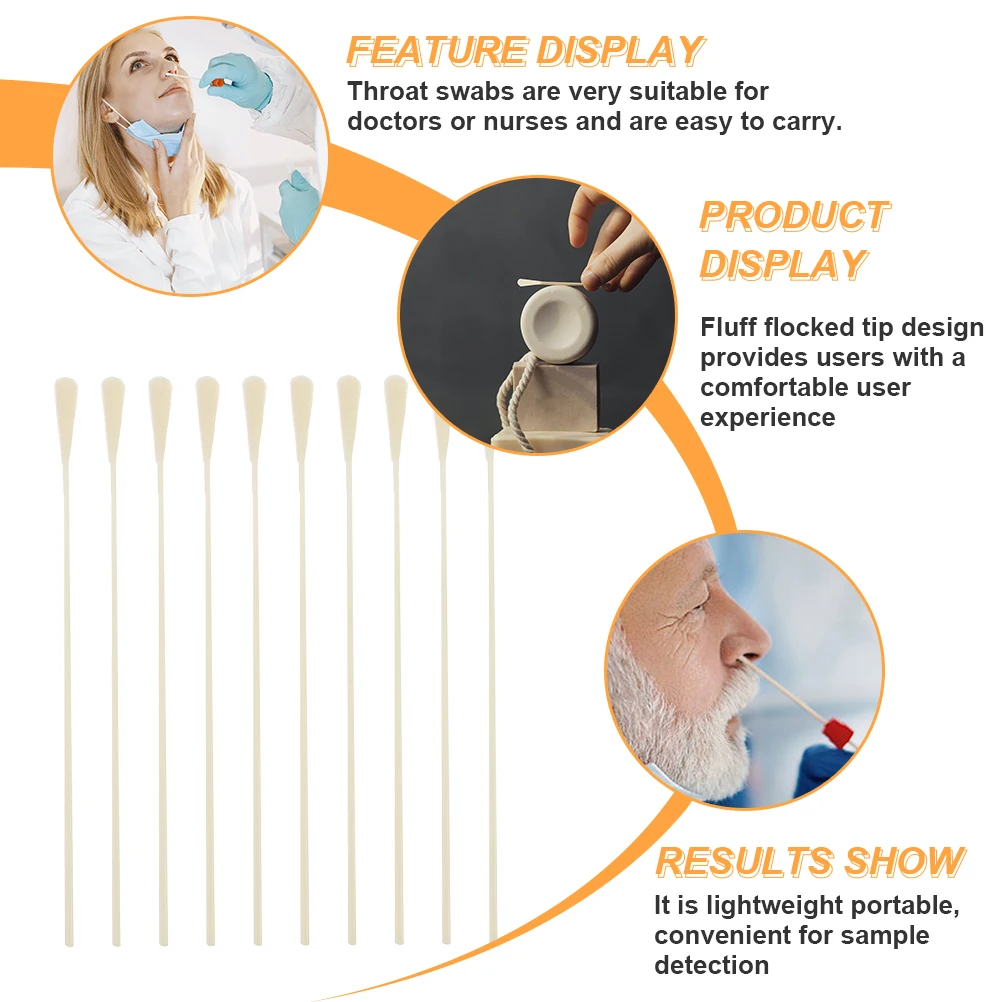 

10 Pcs Disposable Throat Swabs Flocked Tips Lightweight Portable Collection Swabs Specimen Sampler Detection Transportation