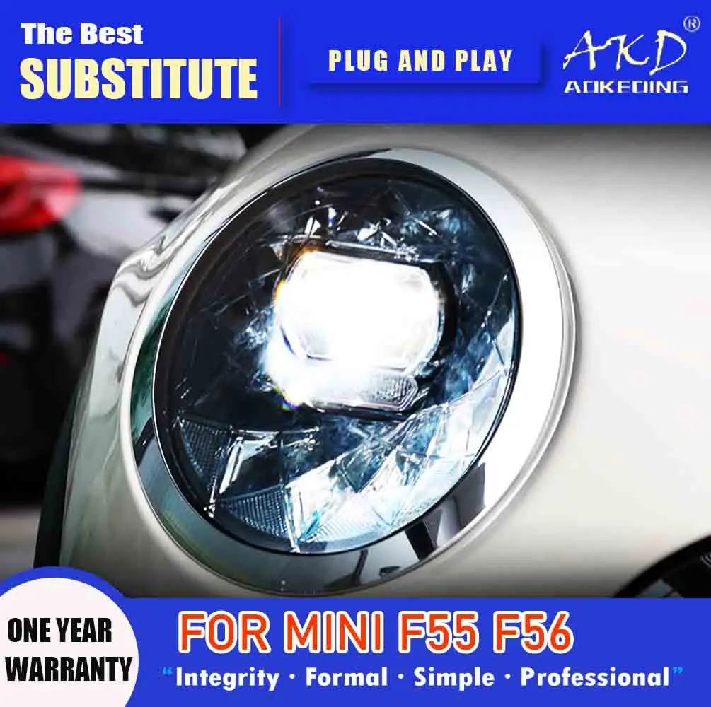 AKD Head Lamp for MINI F55 LED Headlight 2014-2021 Headlights F56 DRL Turn Signal High Beam Angel Eye Projector Lens