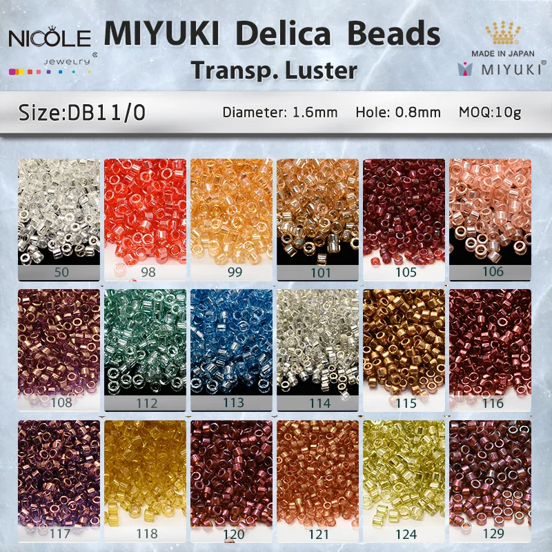 

11/0 Miyuki Delica Beads Transp. Luster Series Japanese Seed Bead for Bracelet Necklace Earring Jewelry Making