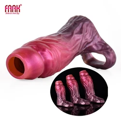 FAAK Fantasy Ribbed Dildo open-ended Sheath Silicone Penis Sleeve Size S M L Sex Toys For Men Male Masturbator Cock Enlargement