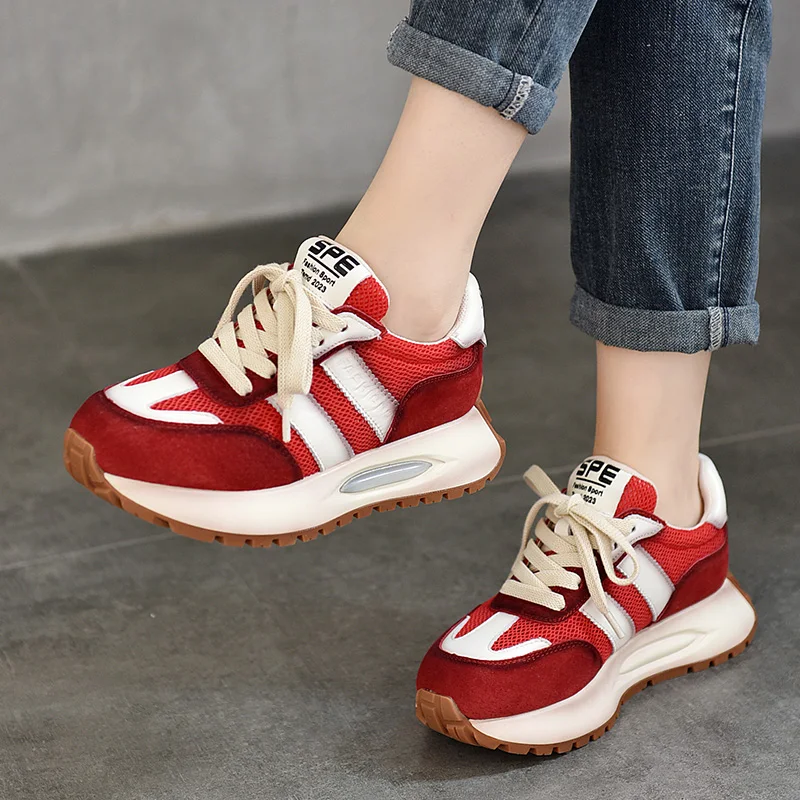 MORAZORA 2024 New Genuine Leather Shoes Women Sneakers Lace Up Platform Shoes  Mixed Color Spring Summer Ladies Casual Shoes