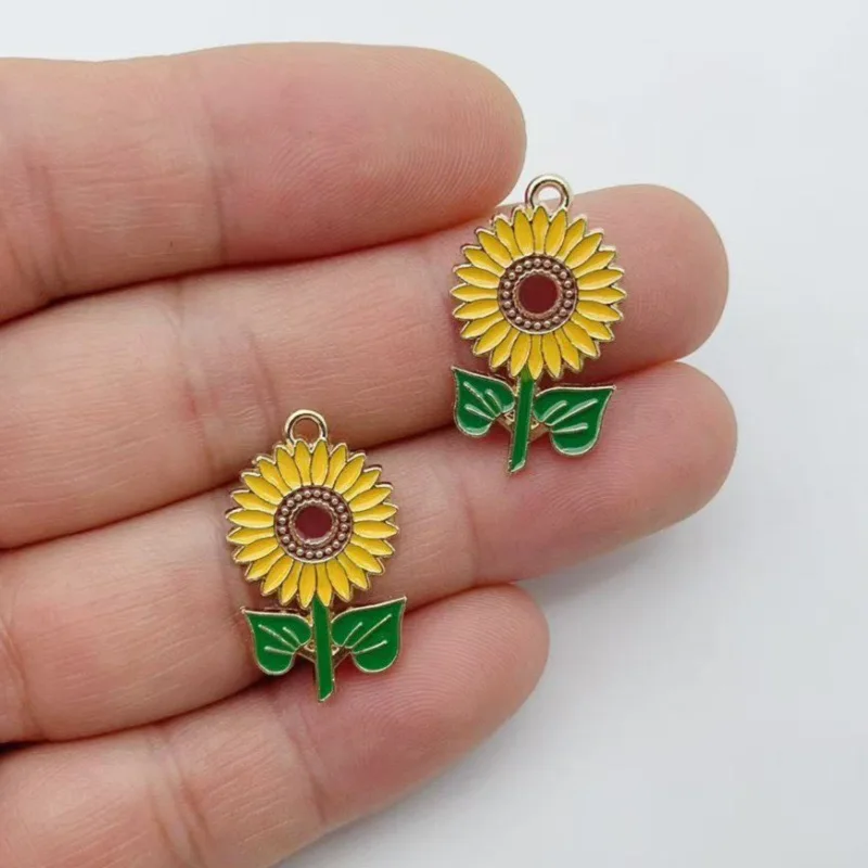 12pcs Alloy Series Drip Oil Sunflower Pendant Accessories Handmade DIY Pendant Bracelet Necklace Keychain Making view 5