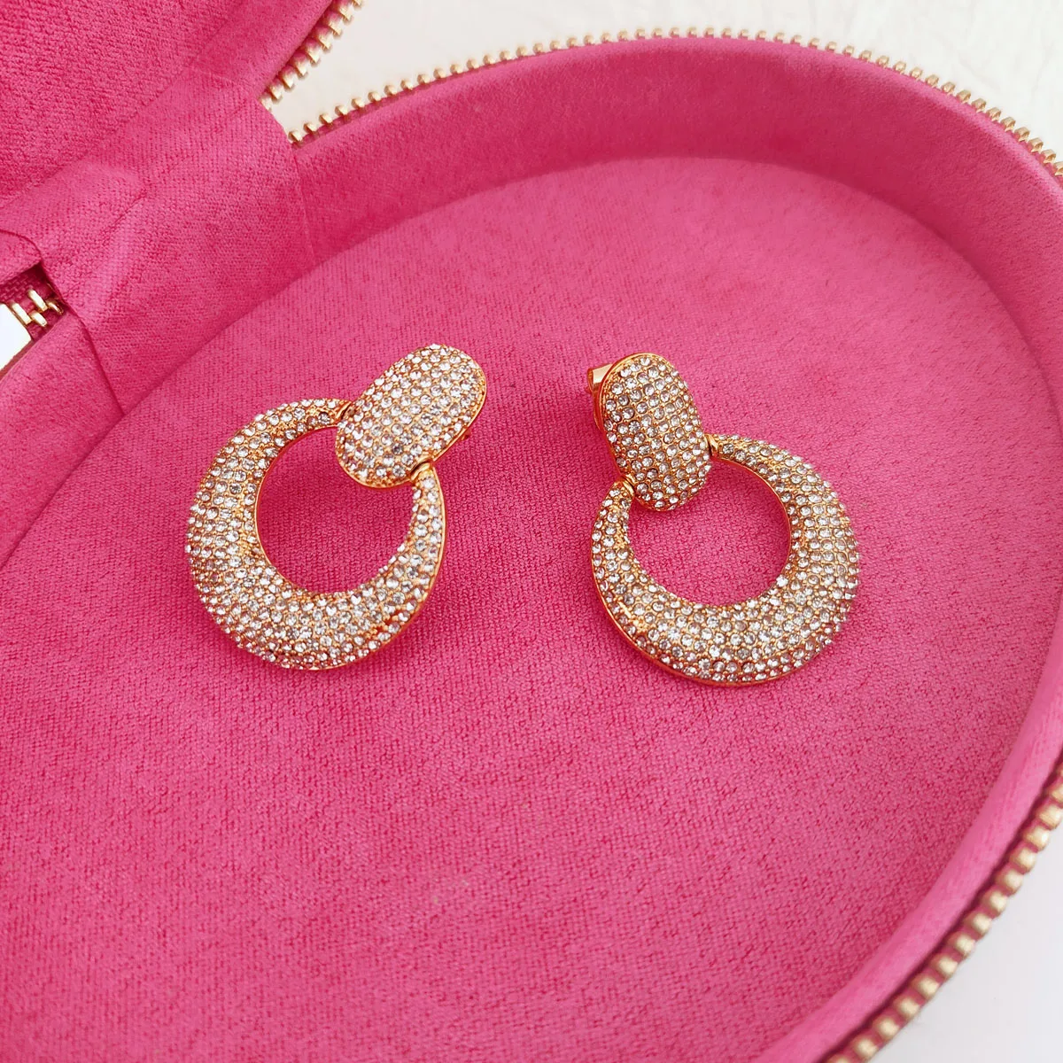 stainless steel gold plated rhinestone crystal diamond door knocker earrings luxury jewelry for party