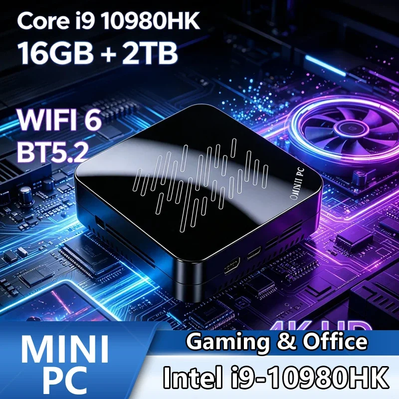 Well-configured Mini PC Intel I9-10980HK, 8GB/16GB RAM, Large SSD, 4K HD Output, WiFi6 BT5.2 Portable Office Gaming Computer