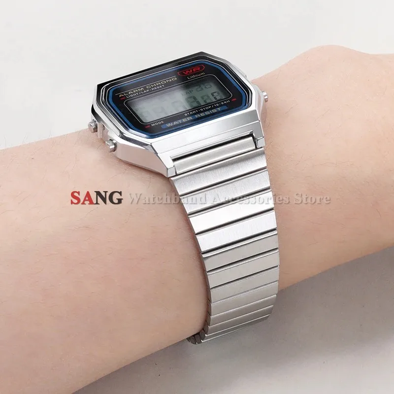 CASIO F-91W/A158/A159/A168/A169/B650/AQ230 /AE500W 스테인레스 스틸 스트랩 빈티지 시계줄 18/20mm 초박형 금속 팔찌 썸네일 3