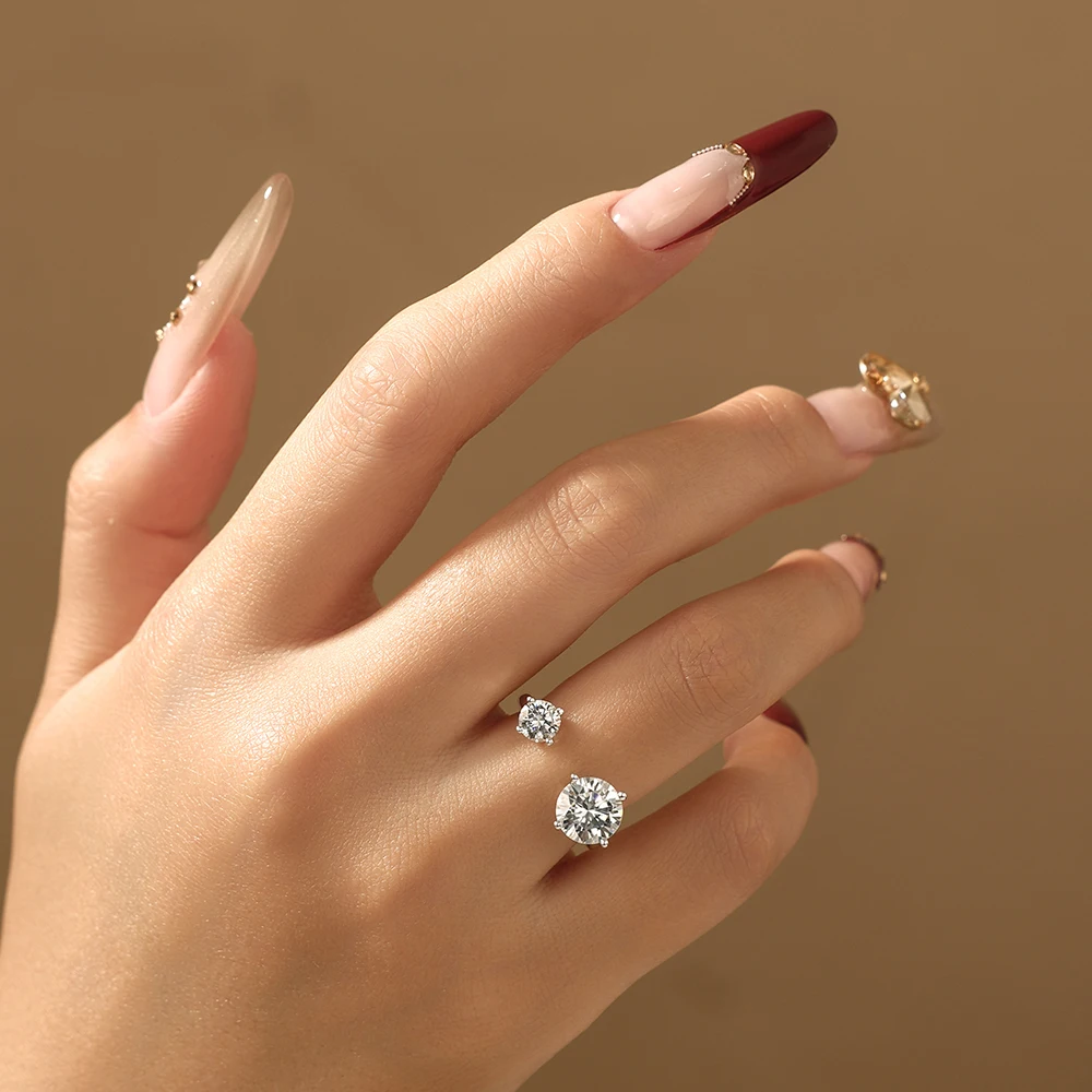 Women's Personalized Open Moissanite Two Stone Ring, Daily Wear