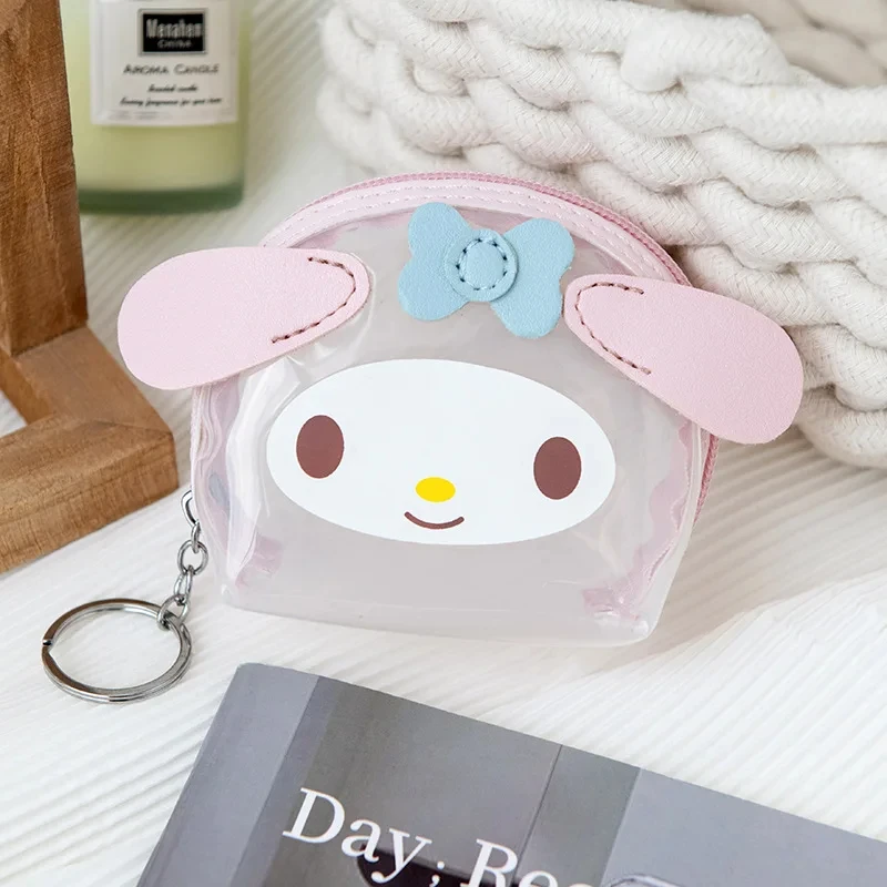 Sanrio Hello Kitty Transparent Coin Purse Cartoon Anime Cute My Melody Kuromi Cinnamoroll Bluetooth Earphone Bag Holiday Gifts