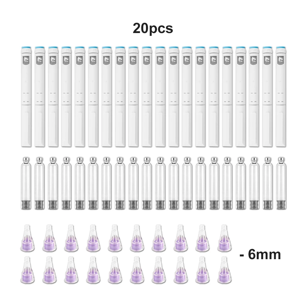 10/20 Stück 60U Einweg-Injektionspen aus Kunststoff mit 3ml Glaskartusche und 4/5/6/8mm Stiftspitze, Insulin/Peptid-Injektionsset