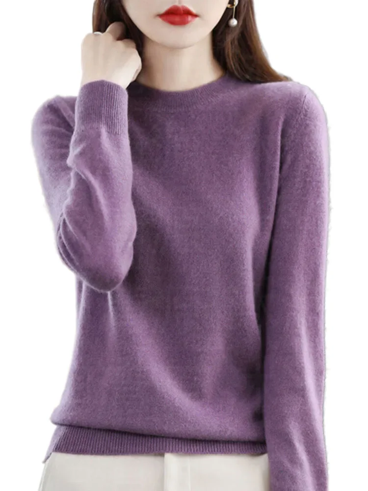 

Sweaters Round Neck Pullover Women Keep Warm Long Sleeves Solid Color Bottoming Shirt Autumn Winter Cashmere Commuting Style