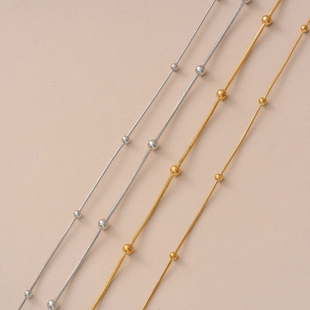 2 Meter Edelstahlketten in Goldfarbe mit Schlangen-Kugelperlen für DIY handgefertigte Halsketten, Armbänder, Schmuckherstellungszubehör. – Detail 5