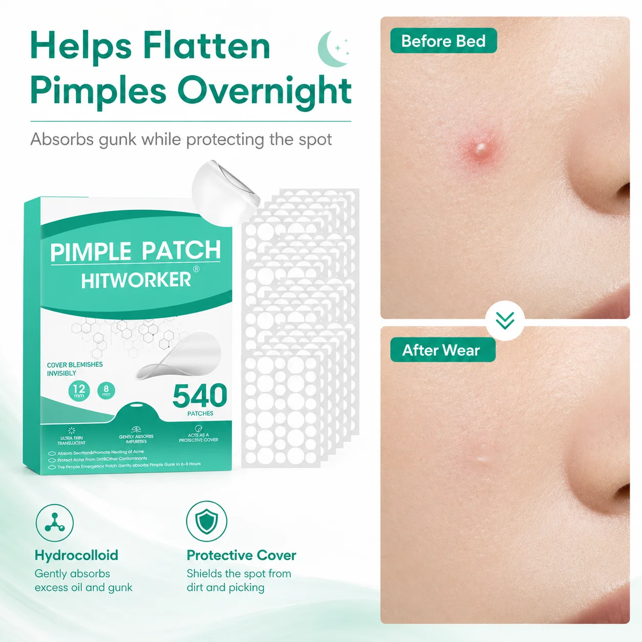 High Quality Colloidal Acne Patch - Alcohol Free, Non Irritating, High-Quality Salicylic Acid and Tea Tree Oil Acne Patch view 3