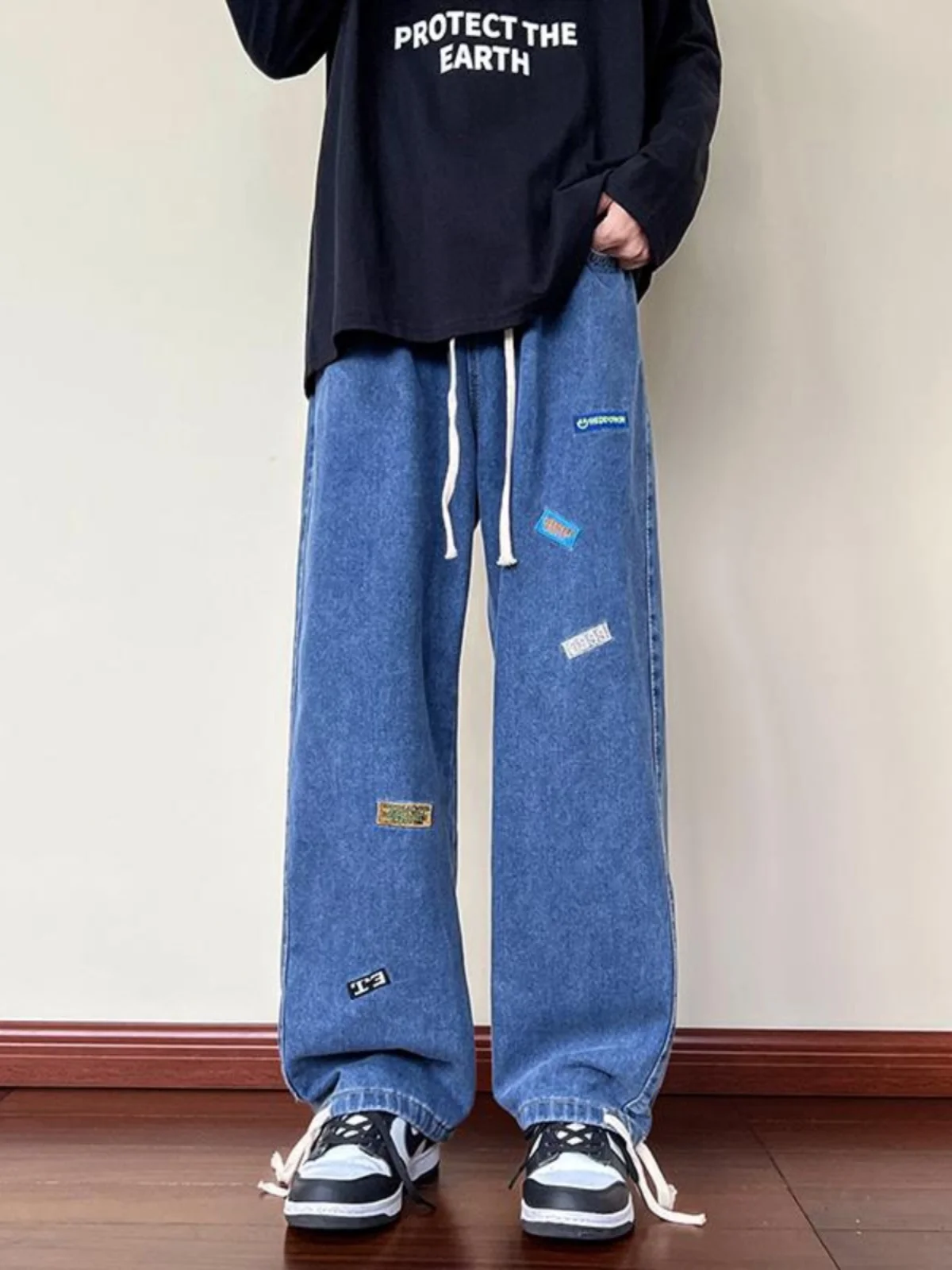 

Летние тонкие прямые мужские джинсы с зауженными штанинами, свободного кроя, повседневные, молодежные, модные, длинные брюки, джинсы из денима со средней посадкой