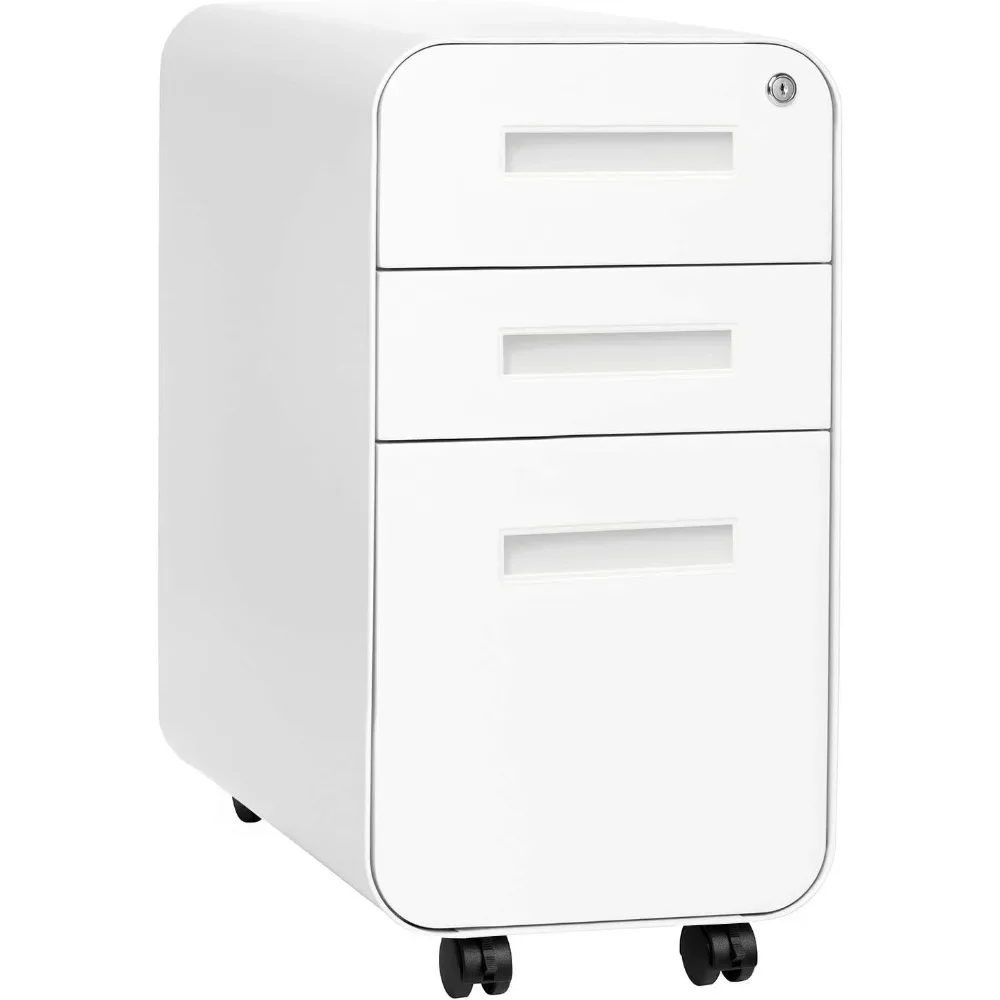 Stockpile Slim 3-Drawer Mobile File Cabinet with Lock - Under Desk Metal Filing Cabinet Legal/Letter File Folders