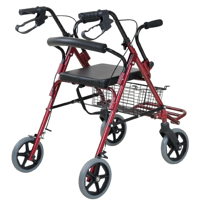Foldable Aluminum Alloy Wheeled Walking Aid With Seat Portable Outdoor Elderly Support Walker