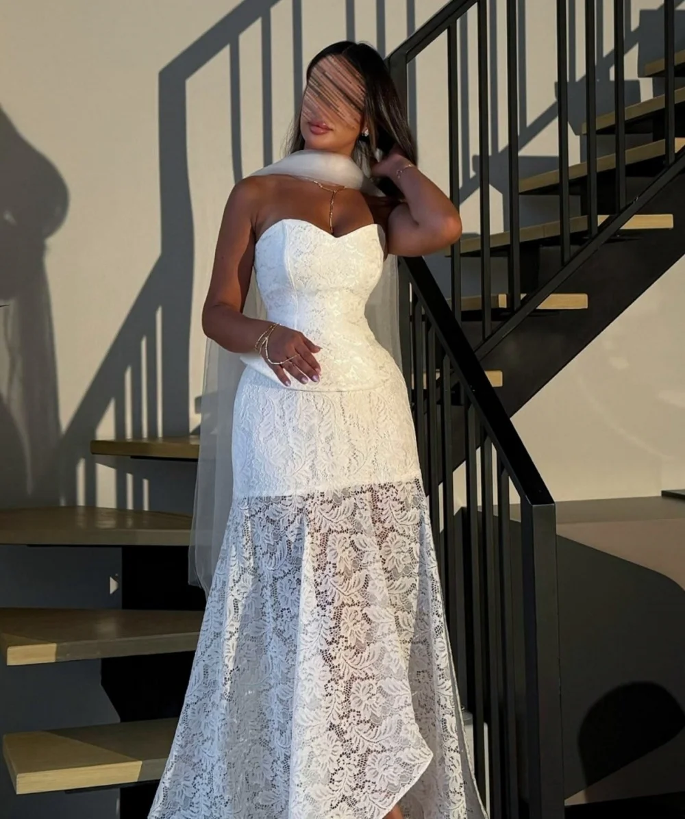 Customized Lace Sweetheart Neck Trumpet Hi-Lo Dresses Bespoke Occasion Woman Elegant Party Wedding Glitter Charming