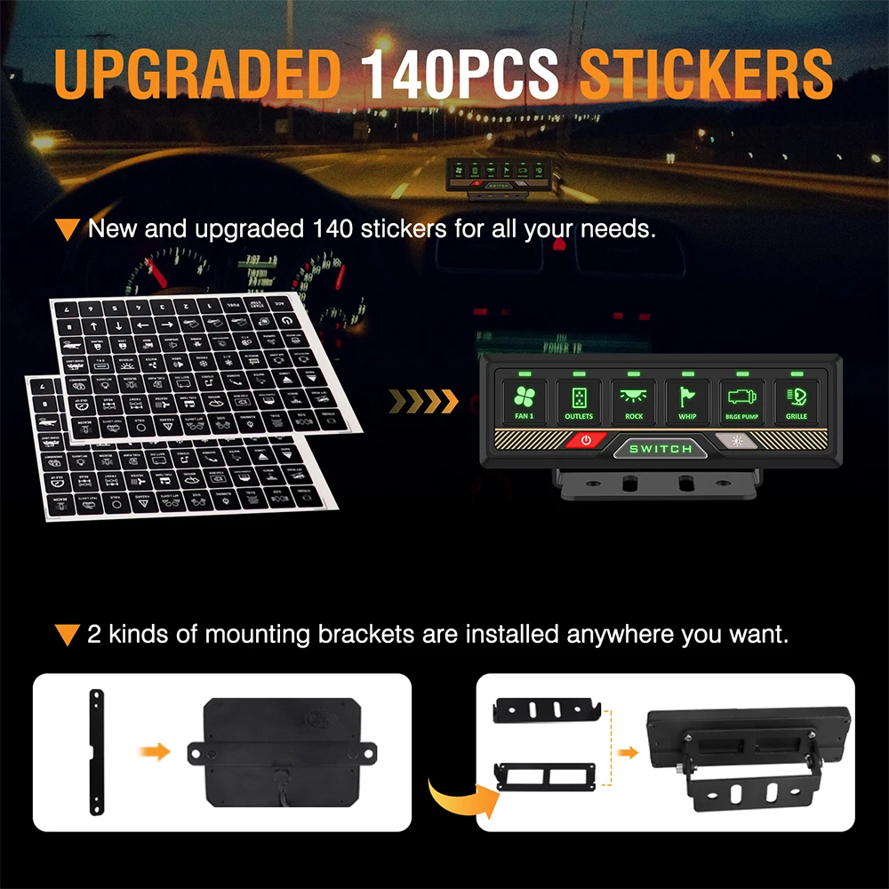 High power 6 sets of remote wireless control switch panel and control box kit 12v waterproof for 4x4 off-road lighting