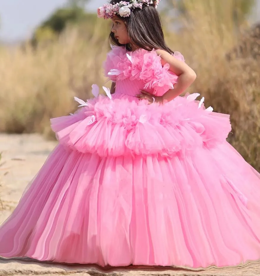 

Flower Girl Dresses Ball Gown Layers Tulle Party Princess Kids Pageant Gowns Piano Performance Costume First Communion Dresses