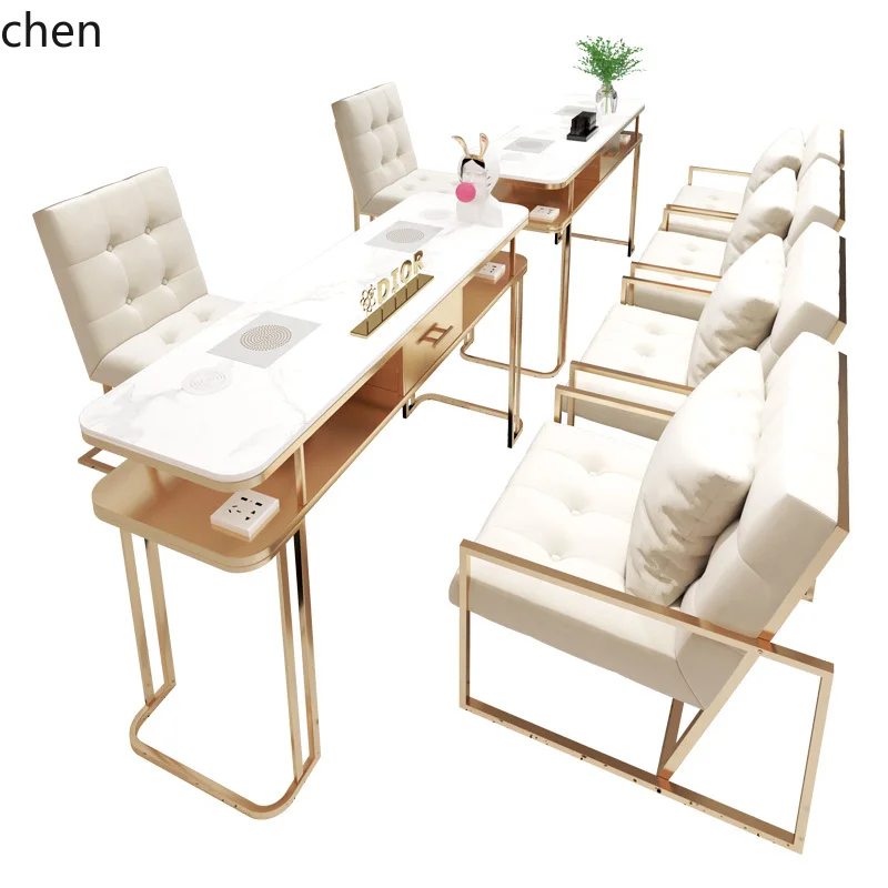 HT vacuum cleaner manicure table and chair set single and double three-person manicure table full set rock slab manicure table
