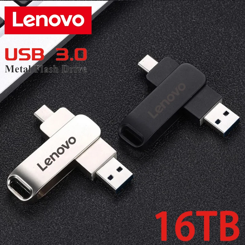 Lenovo-Mini Pendrive USB de 16TB, unidad Flash de 8TB, 2TB, tipo C, alta velocidad, USB 3,0, resistente al agua, metálico