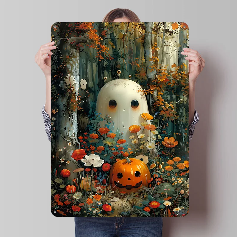 Pumpkin Ghost Bohoo Tinplate Posters Customizable Wall Art Retro Vintage Metal Signs for Home Room Custom Plate Wand Deko Garden