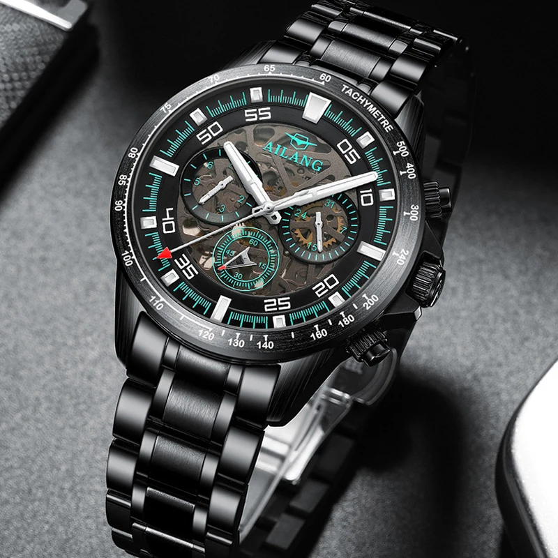 

Fashion Mechanical Watch for Men Stainless Steel Strap Waterproof Luminous Automatic Skeleton Men Wristwatch