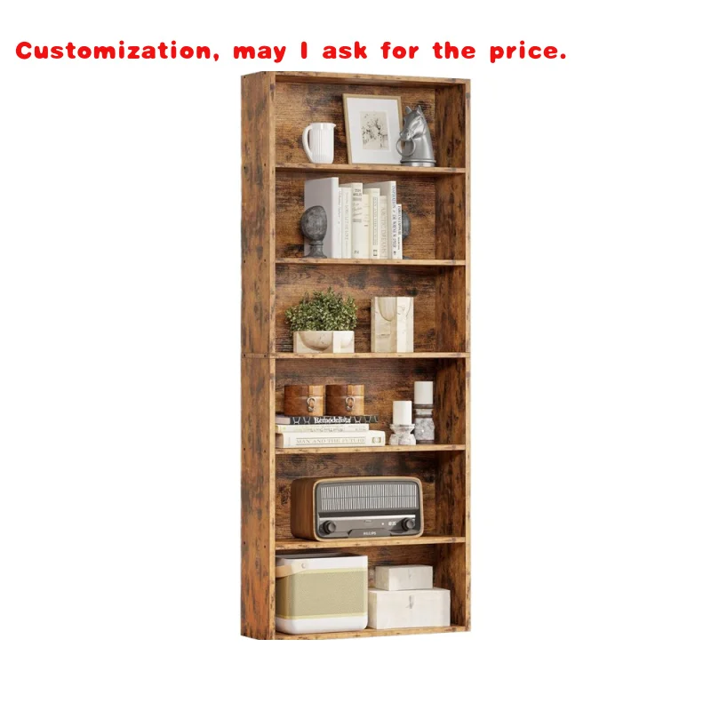 custom.Vintage Brown 70-Inch Tall Bookcase 6-Shelf Display Industrial Design Home Office Bookshelves Wooden School Home Livi
