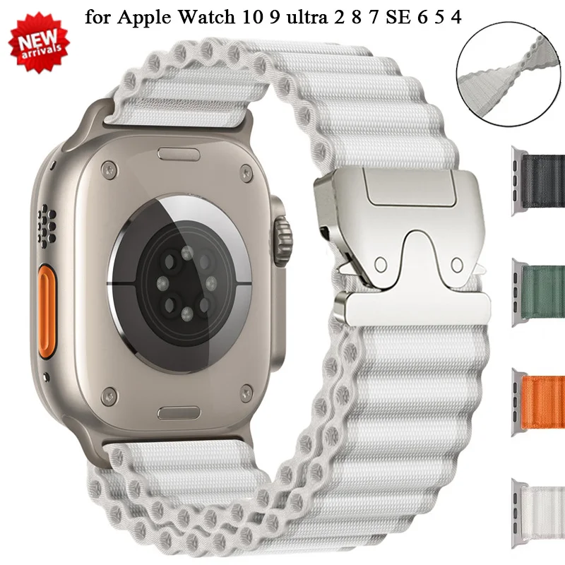 Apple Watch Ultra 2 49mm、Series 6、SE、10、9、8、7、46mm、45mm、41mm、44mm対応 ナイロンストラップ オフロード スポーツ リストバンド ブレスレット