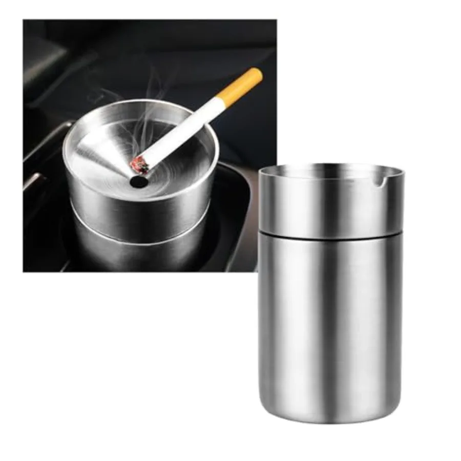 

Portable Stainless Steel Auto Ash Tray, Detachable Smokeless Ashtray Trash Can, Universal Car Interior Accessory
