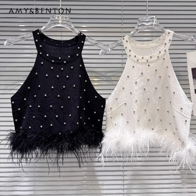 

Новинка Весна 2026: Модный женский вязаный жилет-халтер в корейском стиле с пайетками и мехом, для создания дерзкого и сексуального образа