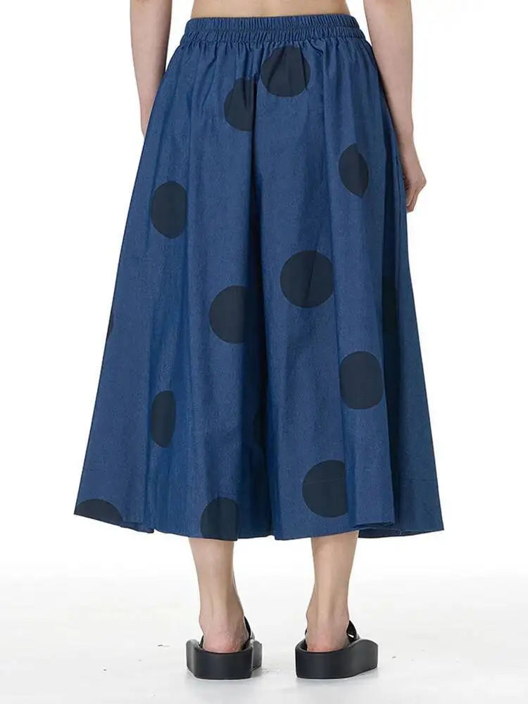 Pantalon en Denim imprimé à pois bleus, taille haute élastique, jambes larges, nouveau pantalon pour femmes, mode printemps automne