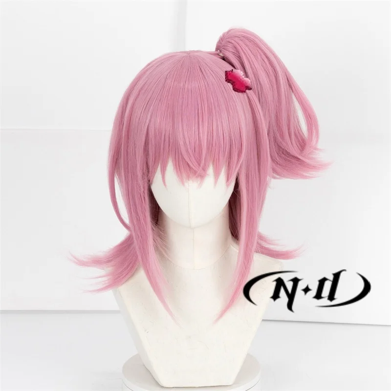 ND Anime Shugo Chara Wigs Hinamori Amu Cosplay Heat Resistant Synthetic Hair Pink Ponytail Wig with Tiger-mouth Hair Clip