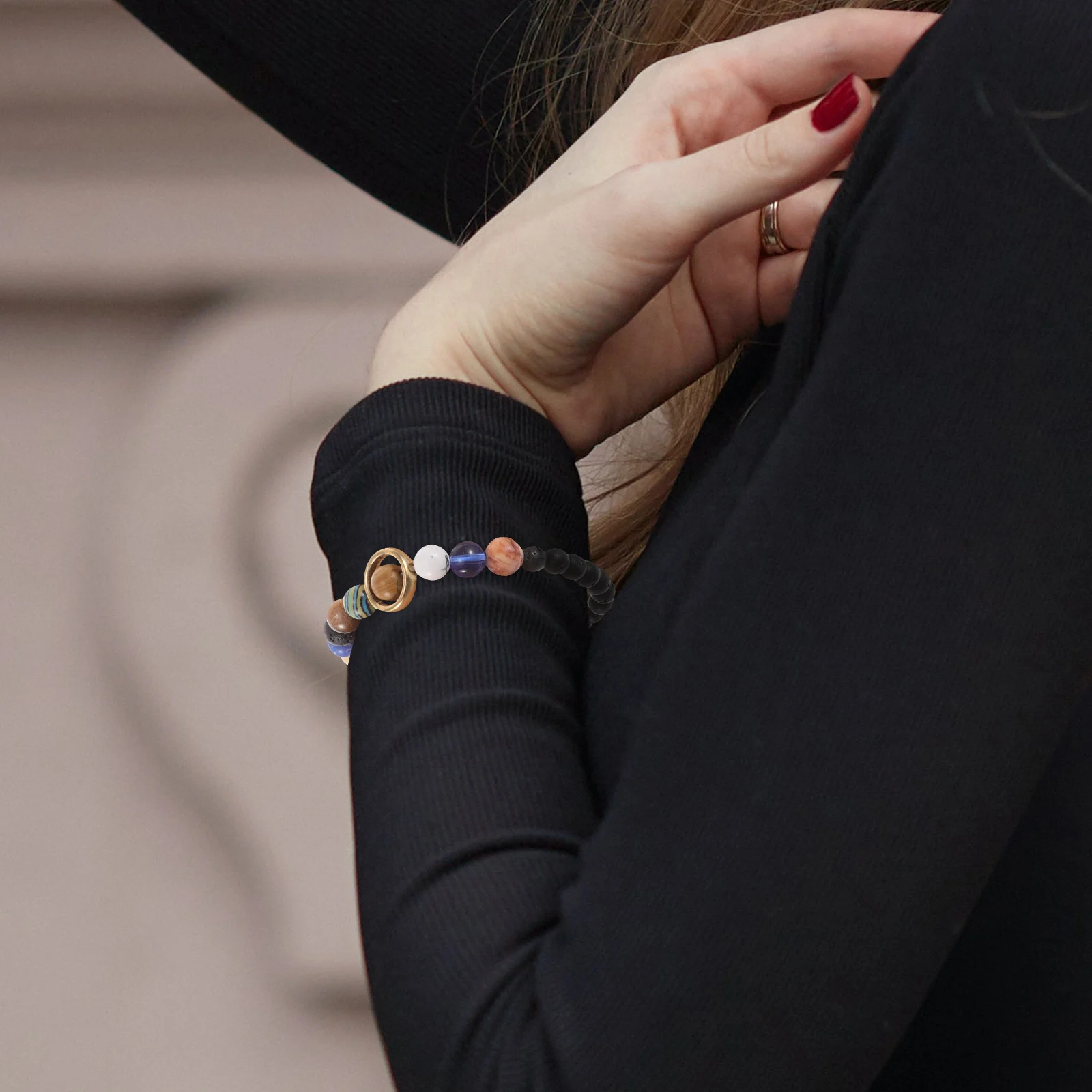 

Volcanic Stone Beaded Stretch Bracelet Universe Style Unisex Band Jewelry Men Women Trendy Accessory